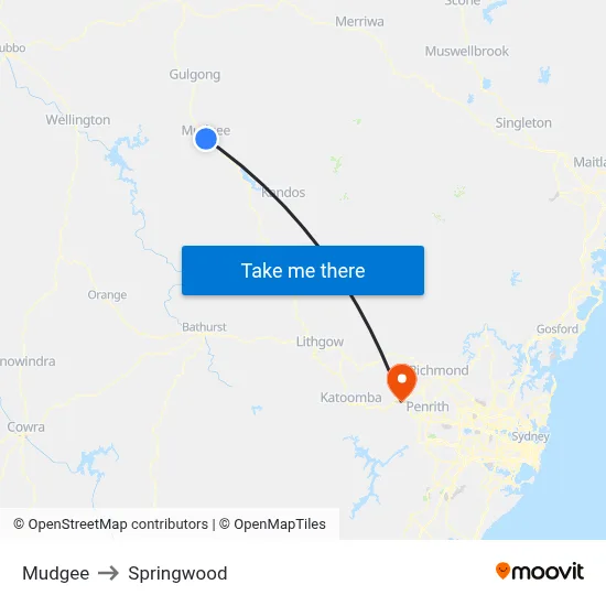 Mudgee to Springwood map