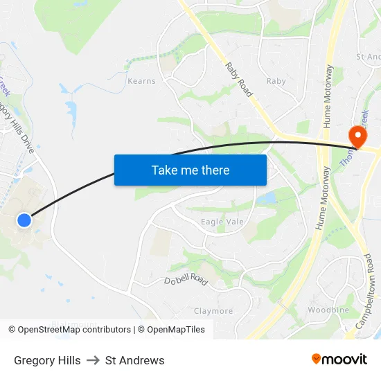 Gregory Hills to St Andrews map