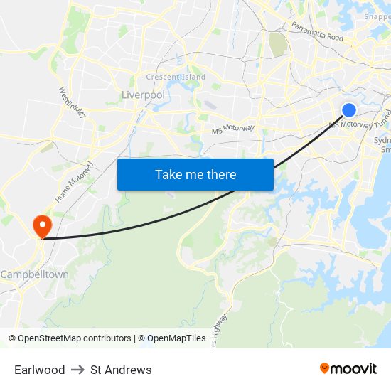 Earlwood to St Andrews map