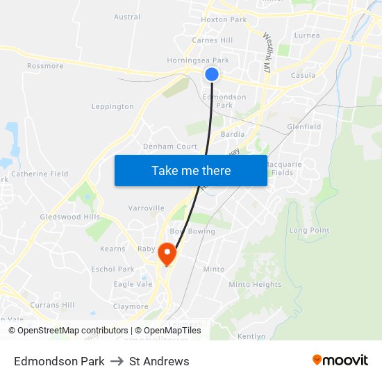 Edmondson Park to St Andrews map