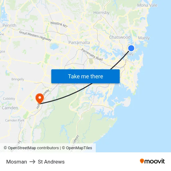 Mosman to St Andrews map