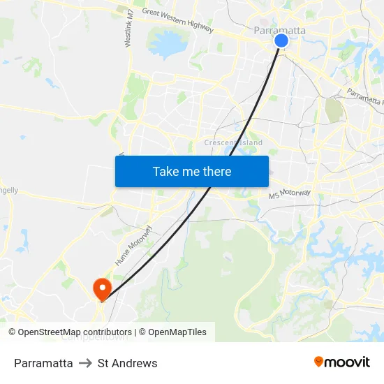 Parramatta to St Andrews map