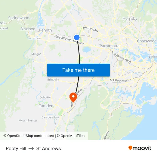Rooty Hill to St Andrews map
