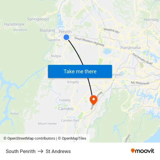 South Penrith to St Andrews map