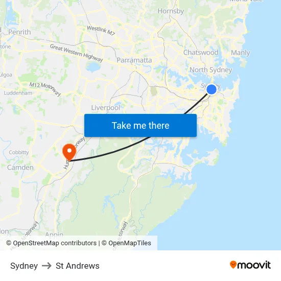 Sydney to St Andrews map