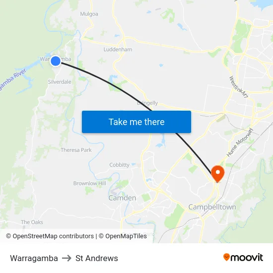 Warragamba to St Andrews map