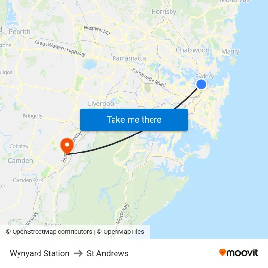 Wynyard Station to St Andrews map