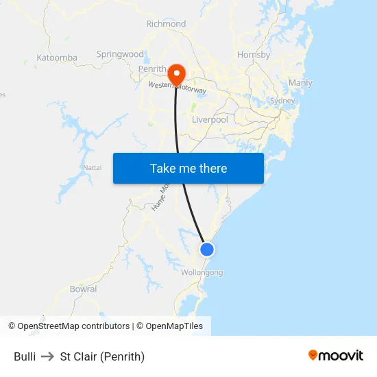 Bulli to St Clair (Penrith) map