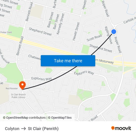 Colyton to St Clair (Penrith) map