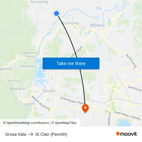 Grose Vale to St Clair (Penrith) map