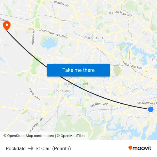 Rockdale to St Clair (Penrith) map