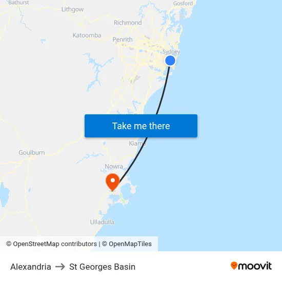 Alexandria to St Georges Basin map