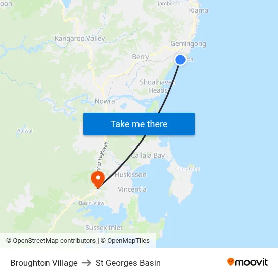 Broughton Village to St Georges Basin map