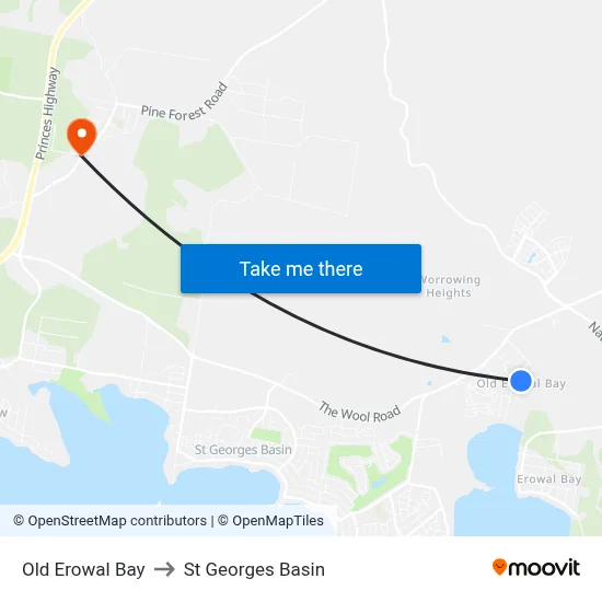 Old Erowal Bay to St Georges Basin map