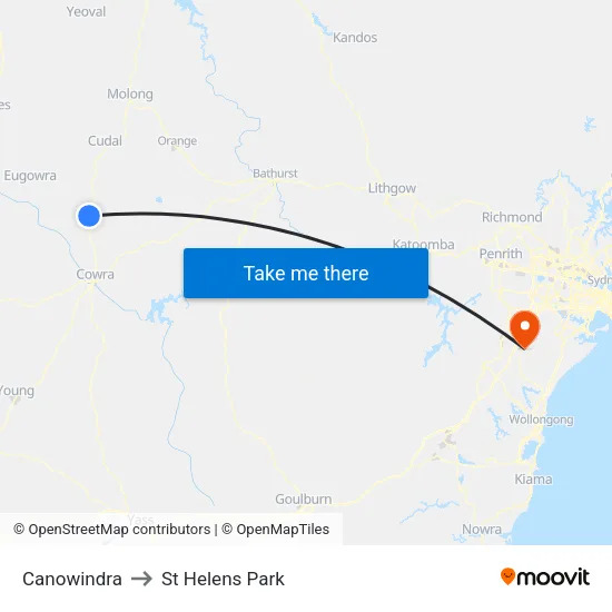 Canowindra to St Helens Park map