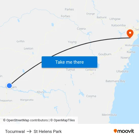 Tocumwal to St Helens Park map