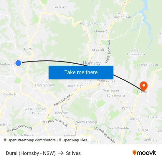 Dural (Hornsby - NSW) to St Ives map