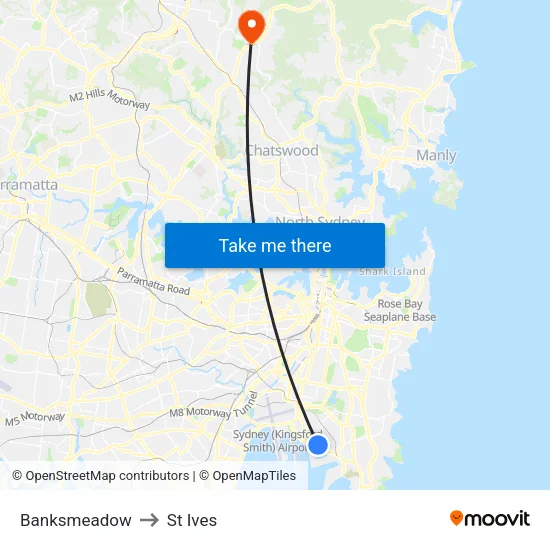 Banksmeadow to St Ives map