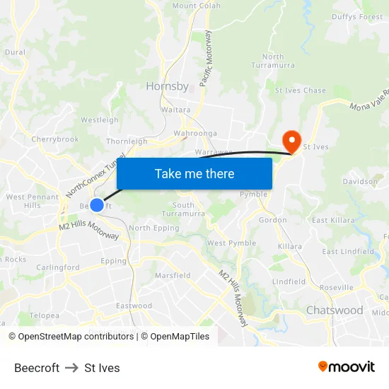 Beecroft to St Ives map