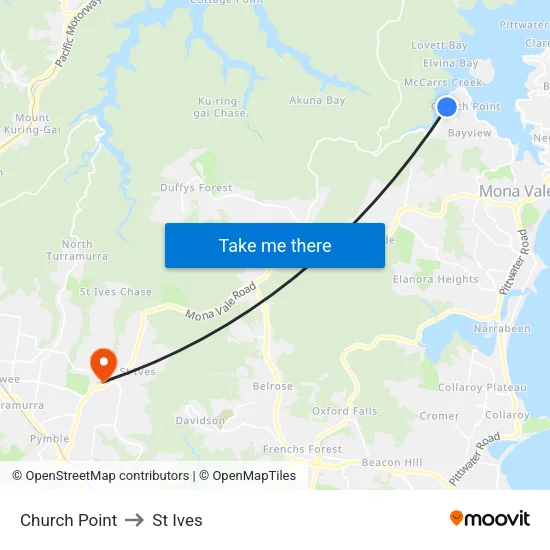 Church Point to St Ives map