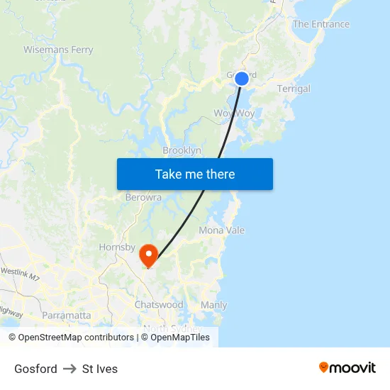 Gosford to St Ives map