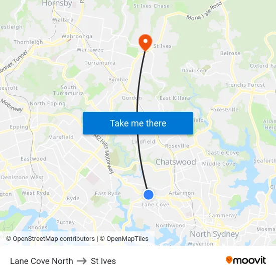 Lane Cove North to St Ives map