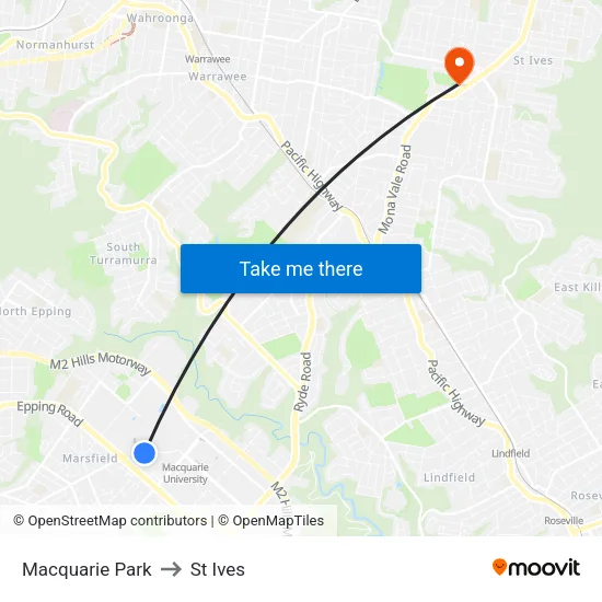 Macquarie Park to St Ives map