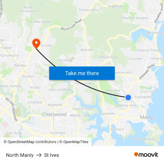 North Manly to St Ives map