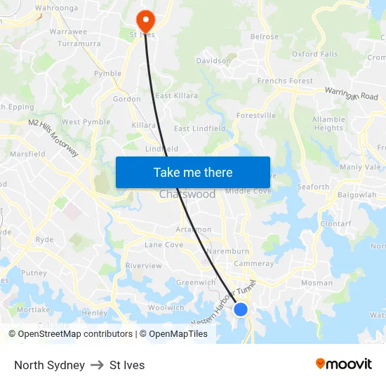 North Sydney to St Ives map