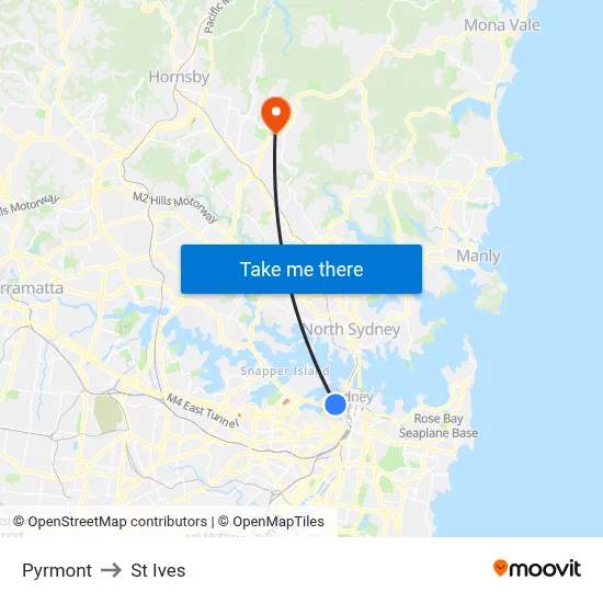 Pyrmont to St Ives map