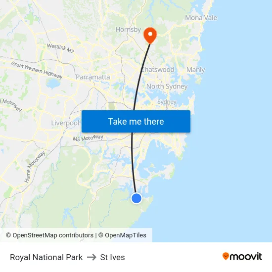 Royal National Park to St Ives map