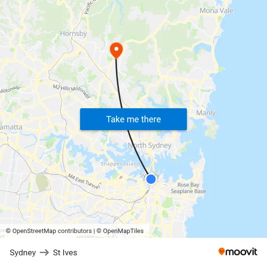 Sydney to St Ives map