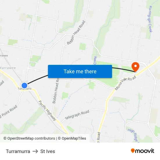 Turramurra to St Ives map