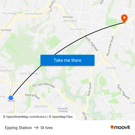 Epping Station to St Ives map