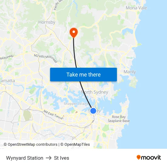 Wynyard Station to St Ives map