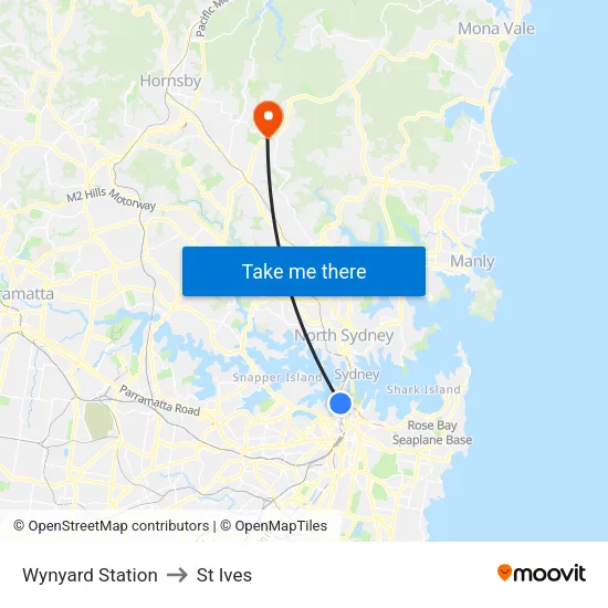 Wynyard Station to St Ives map