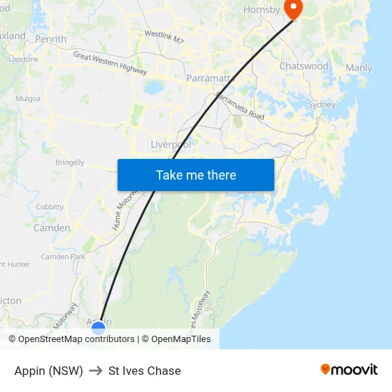 Appin (NSW) to St Ives Chase map
