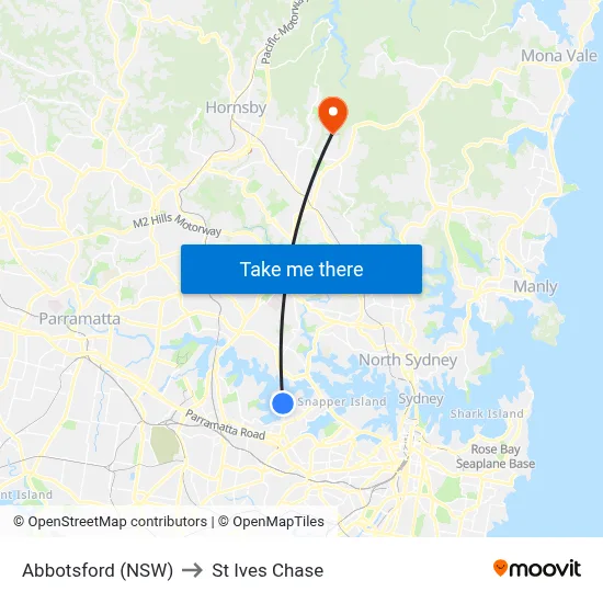 Abbotsford (NSW) to St Ives Chase map