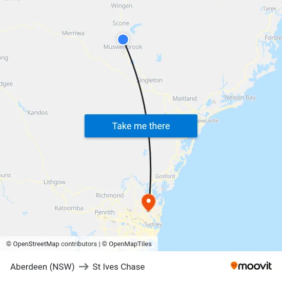 Aberdeen (NSW) to St Ives Chase map