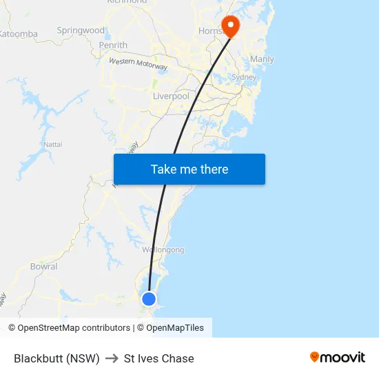Blackbutt (NSW) to St Ives Chase map