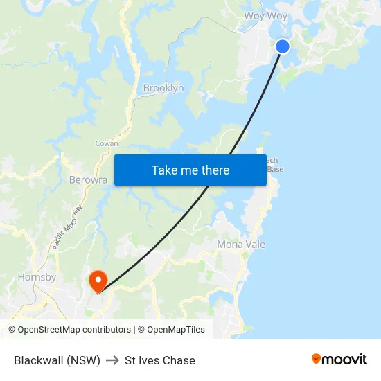 Blackwall (NSW) to St Ives Chase map