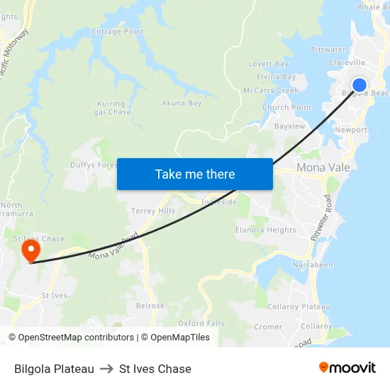 Bilgola Plateau to St Ives Chase map