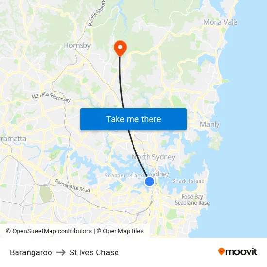Barangaroo to St Ives Chase map