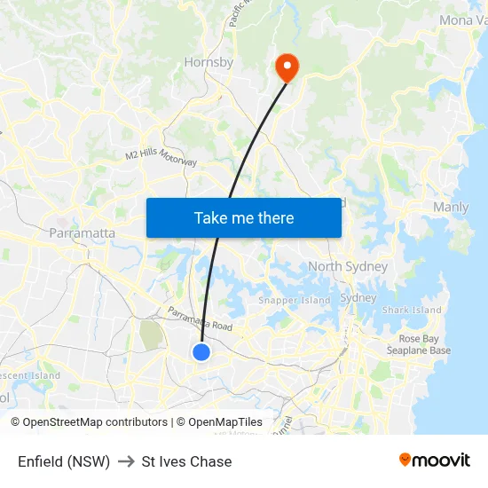 Enfield (NSW) to St Ives Chase map