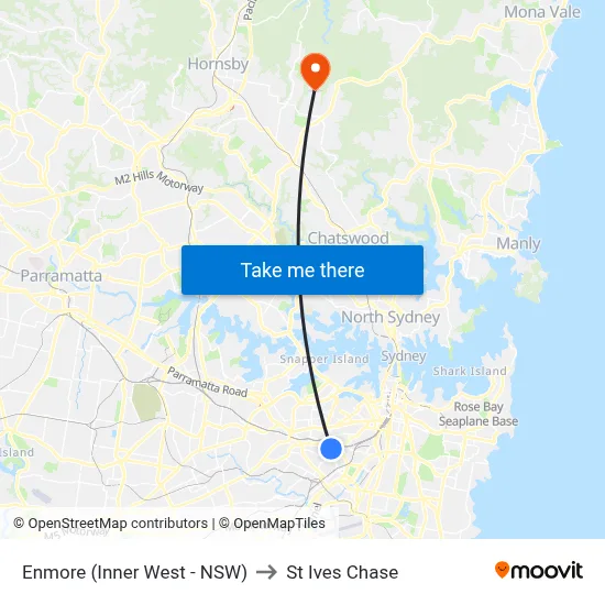 Enmore (Inner West - NSW) to St Ives Chase map