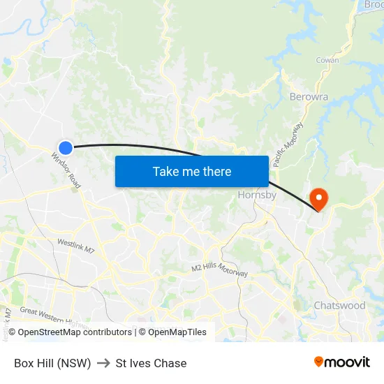 Box Hill (NSW) to St Ives Chase map