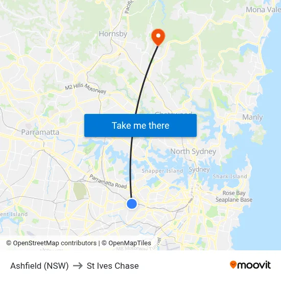 Ashfield (NSW) to St Ives Chase map