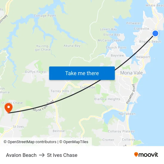 Avalon Beach to St Ives Chase map