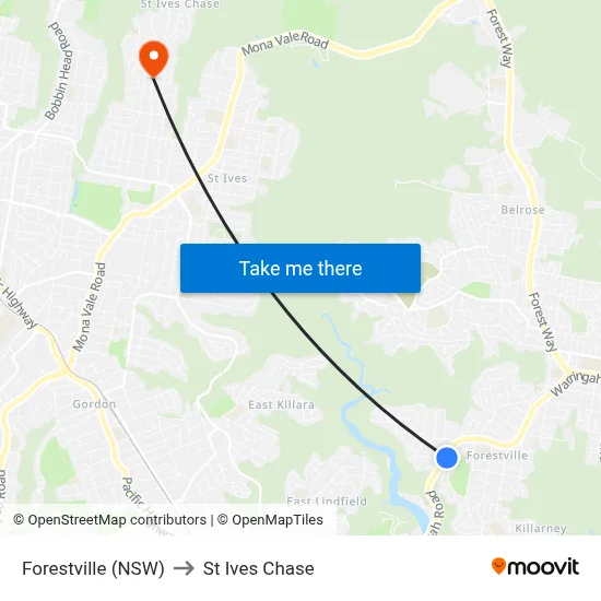 Forestville (NSW) to St Ives Chase map
