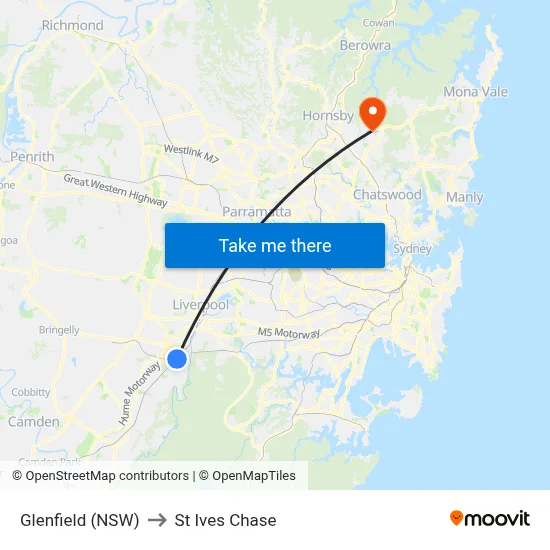 Glenfield (NSW) to St Ives Chase map